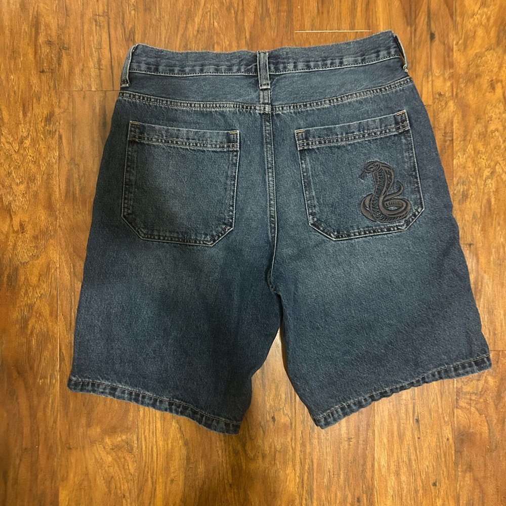 Hollister Dark Wash Super Baggy Denim Shorts Knee-Length Zipper Pockets Jorts - Picture 6 of 14